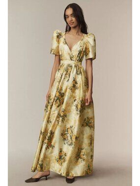 Anthropologie BHLDN Aurora Puff-Sleeve Taffeta Maxi Wedding Guest Dress 10